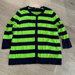 Talbots 2XP Three-quarter sleeved Green and Navy Cardigan